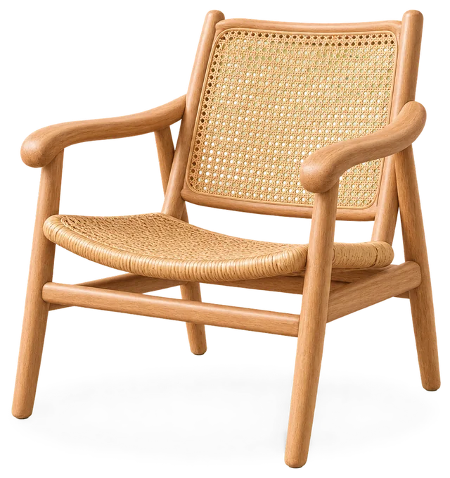 Cane chair, rattan and oak armchair