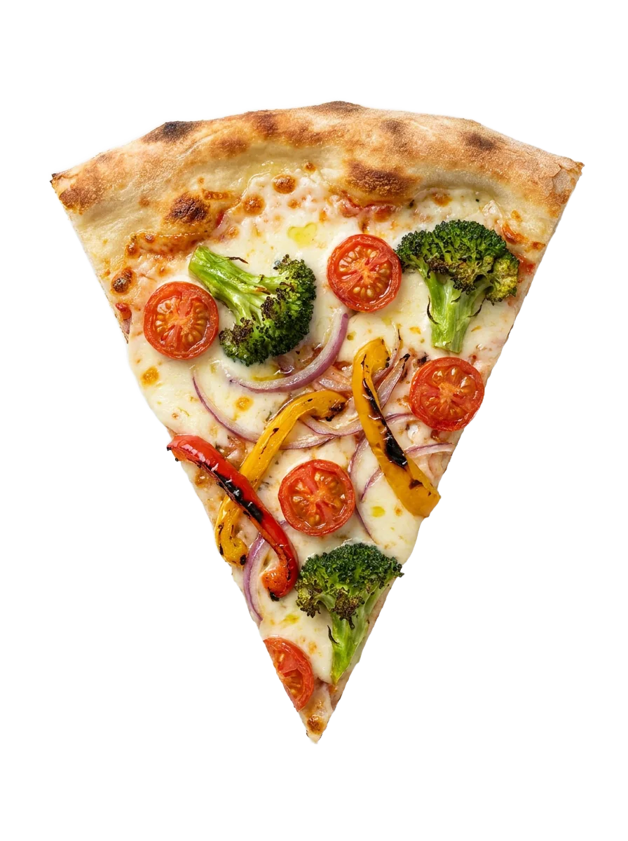 Veggie slice, mushrooms, peppers and broccolini